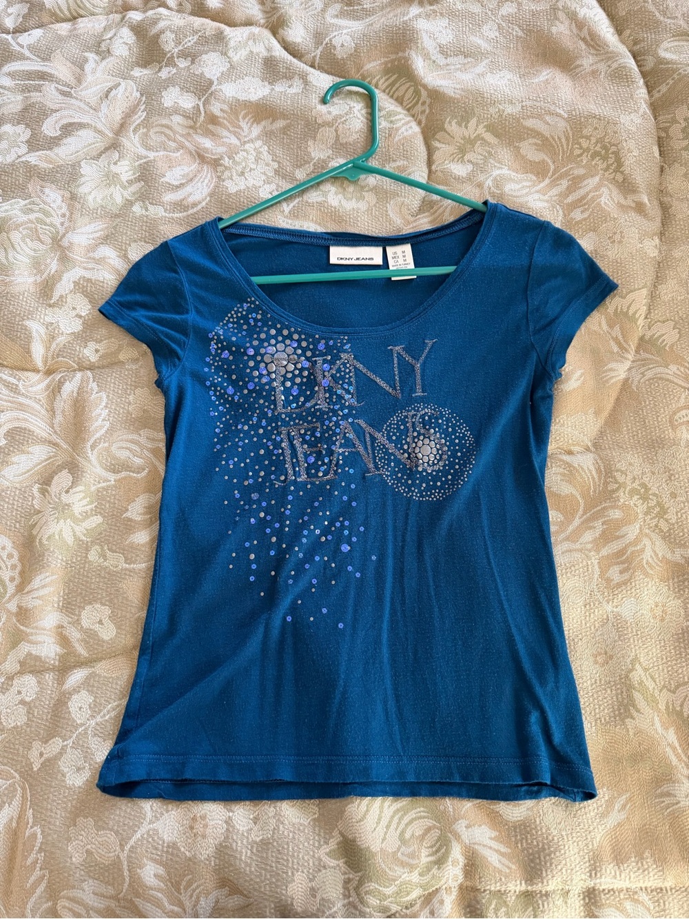 Dkny Teal Blue Logo Tee